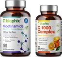 biophix B-3 Nicotinamide 500 mg 180 Vcaps - 免费维生素 C-1000 30 片 - 硝基氨酸 Nicotinic Amide Niacin 天然无氟维生素配方 - 支持皮肤细胞健康