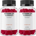 编码维他命 D3 甘油维他命 D3 5000 IU Gummys Choolcalciferol 125 mcg,软培丁基,动物无胶甘油,甘油维他命,草莓,非GMO - 2-Pack
