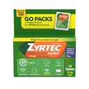 Zyrtec 24小时过敏性救治药片、Antihistamine室内和室外抗过敏药+Cetirizine HCl、Runny Nose的救治、喷嚏、和痒眼、单包、14x1厘米包装