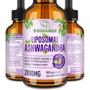 Liposomal Ashwagandha液滴2000mg, Ashwagandha 根提取补充(7% Withanolides),配有黑色胡椒提取剂和用于聚焦、认知和能源的抗生素 -- -- 2 FL.OZ(1瓶)