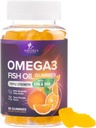 Omega 3 鱼油胶 - 心脏健康支持 Omega 3 Gummy 配给高吸收率的成人与儿童 DHA & EPA 联合和大脑支持 美味的橙香鱼油维生素 60 Gummys