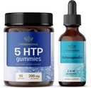 HERBAMAMA 5-HTP和Ashwagandha Kit - 200毫克5-Hydroxytryptophan Gummys & Ashwagandha液滴 2 fl oz - Vegan、N-GMO、酒精和无盖拉廷 - 2包