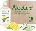 AloeCure USDA 有机Aloe Vera Juice Lemon Flavor - 在收获12小时内制作 - 平衡胃酸的自然消化补充 - 支持消化和免疫健康,18 Btls x 16.7oz