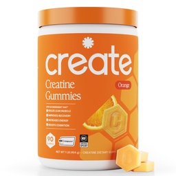 为男女创建Creatine Monohydrate Gummys,促进焦点,力量,以及耐力,抗挤压公式,Vegan,Gluten-Free,Non-GMO,每Gummy1.5克Creatine(Orange,90厘米)