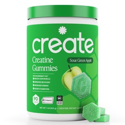 男子和女子的克里阿汀单水合物(Creatine Monohydrate Gummys for Men and Women – Boost Focus, 强力, 和耐力, 抗汞公式, Vegan, Gluten- Free, 非GMO, 1.5 gram Creatine per Gummy(Sour Green Apple, 90 cm)