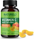 NATURELO 全食维生素C Gummys,来自Acerola樱桃的维生素C,植物补充品,60 Vegan-Friendly Gummys