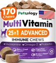 狗多维他命 Chewable - 狗多维他命和配料加Glucosamine - 170 Chews - Hip & Joint, Pet Imune Support, Skin & Coat, Gut & Heart Health - 高级和Pupby 多维他命配料