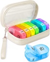 可爱药丸组织者每天2次,PU Leather Pill Case for Women, Portable Weekly Pill Box for Purse with research Bag to hold Vitamins, Medicals, Fish Oils, Supplements (Beige) (英语).