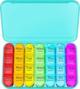 Odaro 周刊药丸组织者 4 Times a Day, Daily Pill Box 7 Day, 大型旅行药丸案, 28 Competment to Hold Medicine, Vitamin and Supplement - Cyan案