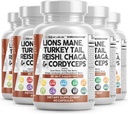 与土耳其Tail Reishi Cordyceps Chaga Maitake Meshima Poria Cocos Shiitake Oyster Porcini Enoki (5)合编的纯营养素类狮子20in1蘑菇补充品