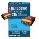 CLIF BUILDERS 蛋白质棒 - Cookies 'n Cream Flavor - 20g 植物基蛋白 - Gluten Free - 非GMO - 低甘油 - 无人工甜甜剂 - 2.4 oz. (12 ack)