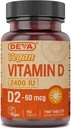 Deva Vegan 维生素 D2 60 mcg 2400 IU, Ergocalciferol 补充品无动物成份,90平板,1-Pack