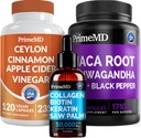 5-in-1 锡兰肉桂(120cm),4-in-1 Biotin Collagen Keratin Saw Palmetto (2 f oz - 1 Pack) & 6-in-1 Maca Root Ashwagandha (120cm) Bundle - 能源,茂德,毛发,皮肤和免疫支持补编