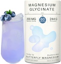 甘油酸镁 粉末 200mg | 高吸收 Chelated Bisglyclint with Organical Butterfly Pea Flower | 支持压力缓解, 冷静和睡眠 | 8.6 oz, 60 服务