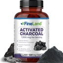 FineLand activated Charcoal 1300mg - 高级消化除毒清洁剂,助燃气和催化,流通和胆固醇支持 - 在美国制造,120 Vegan药丸