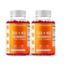 维生素D3 & K2 Gummys (2-Pack, 60 counter) 支持健康骨骼,心脏健康,钙吸收,以及Immune功能 植物基,非GMO,无胶质