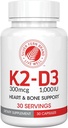 Silver Fern Vitamin K2-D3 补充品牌 - 自然,非合成 - K2-7 作为 Menaquinone-7(MK-7) - D3 作为胆固醇 - Bone, Heart & Energy Support (2瓶 - 60瓶 - 60枚)