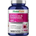 NusaPure Echinacea Goldenseal 200mg, (例10:1, 等效于2,000mg), 200mg, (例4:1, 等效于800mg) - 2800mg 300 Vegie Caps (Vegetarian, Non-GMO, Vegan)