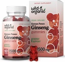 野生和有机的Panax Ginseng Gummys 1500 mg - 韩国红色Ginseng 补充剂 - Vegan, Non-GMO 根粉基菜 - 60 counter