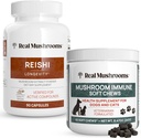 真正的蘑菇 Reishi Capsules for Humans (90ct) & Mumune Immune Pet Chews (60ct) - Bundle for longevity, relaxation and university - Ashwagandha, Astragalus & More - Vegan, Non-GMO, Gluten-Free(英语:Gluten-Free) - 大型蘑菇(英语:Reishi Capsules for Human (90ct) & Mushunne Immune Pet Chews (60ct) - 用于长寿,放松和豁免 - Ashwagandha, Astragalus & More - Vegan,非GMO,非Gluten-free