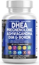 DHEA 200mg 补充 Pregnenolone 100mg 供男女使用 DIM Ashwagandha Boron 6mg 复合钙 镁 锌 50mg 维生素 D3 5000 IU Hormone 支持在美国制造的 Capsules Pills 60 计数