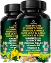 有机霍桑贝里 Capsules - Hawthorn Berry with St Johns Wort Rhodiola Rosea 橄榄叶 Shiitake Reishi 蘑菇 Quercetin & Vitamin C, D3, K2, B6 & Magnesium (240个伯爵)