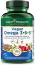 纯净产品 Vegan Omega 3-6-9 公式 - “5 in 1” 基本脂肪酸复合物 - 科学地制定基于植物的 Omega 3 6 9 基本脂肪酸(EFA) - 3个月供应 - 180 软胶