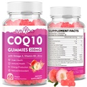 无糖CoQ10 Gummys 250mg, Plus Omega-3, 维生素B3 & Zinc, 镁 - 高吸附性Coenzyme Q10 心脏健康,细胞能,和抗氧化剂支持的补编, 60 Counter