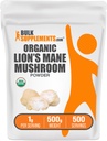 Bulk Assupports.com 有机狮子马恩蘑菇粉 - 狮子马恩蘑菇,蘑菇补充剂 - Vegan & Gluten Free,每服1克,500克(1.1磅)(包1)