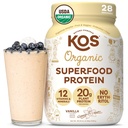 KOS Vegan 蛋白质 蛋白质 Erythritol Free, Vanilla USDA 有机 - Pea 蛋白质混合剂,植物基超食品富含维生素和矿物 - Keto, 乳品免费 - 妇女和男子的替代食品,28种服务