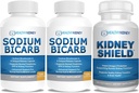 Bicarpate钠 650mg Capsules 用于酸性救济,Alkalinity 120 Pills 2-Pack + Kidney Shield 120 Caps Kedney 补充支持正常的肾功能