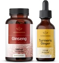 HERBAMAMA 韩国红金生姜和紫金生姜 Kit - 韩国Panax Ginsen Ginsules & Turmeric 姜液滴 - Vegan,非GMO,糖和无酒精 - 2包