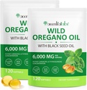 Oregano Softgels 6000mg 2 Pack, 2 in 1 配以黑种子油 120 计数, Oregano Oil Capsules 有机油, Oregano Softgels 的 Gluten 自由油, 非 GMO 和 Immune 支持