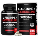 L Arginine L Citrulline Supplement 3000mg (240卡普勒斯) 尼特里氧化物药丸供男性使用 - Stamina, 耐力, 锻炼的性能 - No supplements for Men - Gluten Free, 非GMO, Vegan Capsules