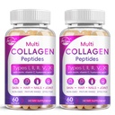 多Collagen Peptides Softgel - I型,II型,III型,V型,X型 - 水解Collagen Peptides with Biotin,维生素C,Hyaluronic酸,支持皮毛钉,草-Fed,N-GMO,60 Softgel,2 Pack