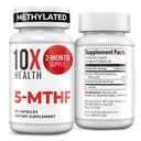 10X 健康 5-MTHF 甲基folate - 用于大脑的甲基Folate和镁,心脏健康,DNA和神经递质合成 - 生物可用甲基Folate补充剂 - 甲基Folate补充剂 60 Capsules