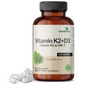 未来生素 K2(MK7) 配有 D3 补充剂 - 非 GMO 公式 - 5000 IU 维生素 D3 和 90 mcg 维生素 K2 MK-7, 120 蔬菜卡普尔