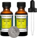 Lugol的碘/2%溶液/ 2 Oz in Two Amber Glass Bottles/ Free Droppers/美国
