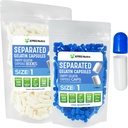 XPRS Nutra 大小 1 Gelatin 分离的 Capsules - 500 Counter 空药丸 分离成 Bags - 空药丸 用于 DiY 补充填充(蓝色/白色)