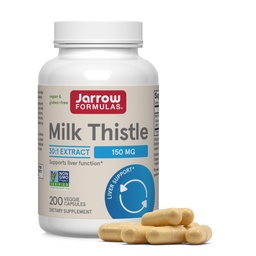 Jarrow Formules 牛奶硝酸盐150毫克,含30:1 标准化的Silymarin提取,肝功能支持的饮食补充,200 Veggie Capsules,66-200天供应