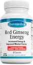 EuroMedica Red Ginseng Energy - 支持健康能源与焦点的补编 - 配有韩国红金生根粉的草药补编 - 维冈药片援助健康耐力 - 30 Capsules