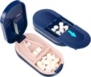 LEAFTOL Pill Cutter, 便携式 Pill Splitter 2- in-1 配有无色钢刀的 Pill Case, 用于小型或大型维生素片, 与迷你药丸组织者比对的切片 – 蓝色