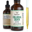 20 PPM - 4 Fl OZ (Plata Coloidal with Dropper) 99.9% 纯度,Gluten Free,非GMO 双木辅料