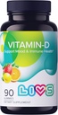 LIVS 维生素D3 女性和男性2000年维生素IU – Vegan Vitamin D3 骨骼,牙齿和免疫支持的补充 – 与天然柠檬莓 & org Flavor 一起烹调维生素D Gummys – 90 Ct