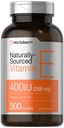 Horbäach Vitamin E Softgel Capsules | 400 iu | 268 mg | 300 伯爵 | Non-GMO 和 Gluten 自由自然来源公式 | D-Alpha Tocopherol