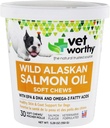 Vet Worthy Salmon Oil Skin and Coat Soft Chews for Dogs - 支持健康皮肤和美丽煤炭的狗肉补充剂 - 鱼油补充剂 Omega 3 Fatty Acids - Salmon Flavor - 30 Soft Chews