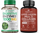 健康 消化酶 1000MG Plus Prebiotics & Probiotics 补充 + Super-Absorb 多科拉根药丸(Type I II III V X) 有机草药和生物素包