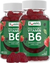 YUM-V的维生素B6 Gummys - 高钾维生素B6 100mg - 草莓Flavor B6 维生素Gummys - Nerve & Immune函数,非GMO Kosher, 60 Counter - 2 Pack