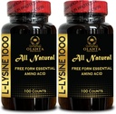 L-LYSINE 1000 mg 自由形态 氨基酸 基本 - 健康组织支持 L-Lysine 1000 mg 饮食补充 蛋白质合成氨基酸 自由形态 氨基酸 - 2瓶200 计数