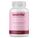 BESTVITE L-Arginine L-Ornithine 500-250(120 植物胶囊) - 无树脂 - 无填料 - Vegan - 非转基因 - Gluten Free - 无硅酸钙